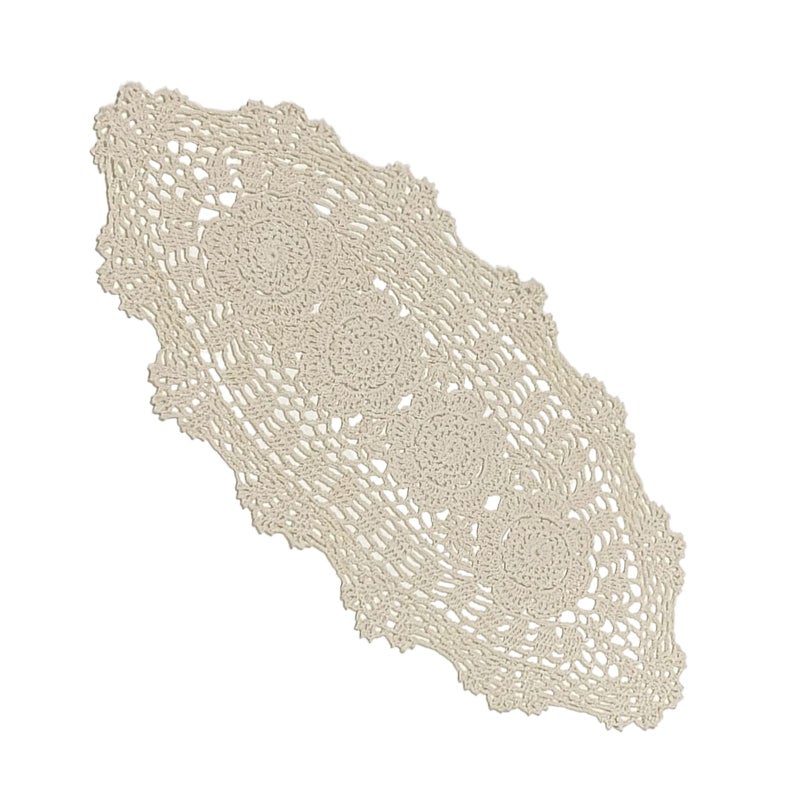 Phantomon Oval Lace Table Runner Doilies Floral Table Scarf Furniture Cloth Cover Handmade Crochet Placemats, 100% Cotton (Beige Oval, 12x24 Inch) - Image 1