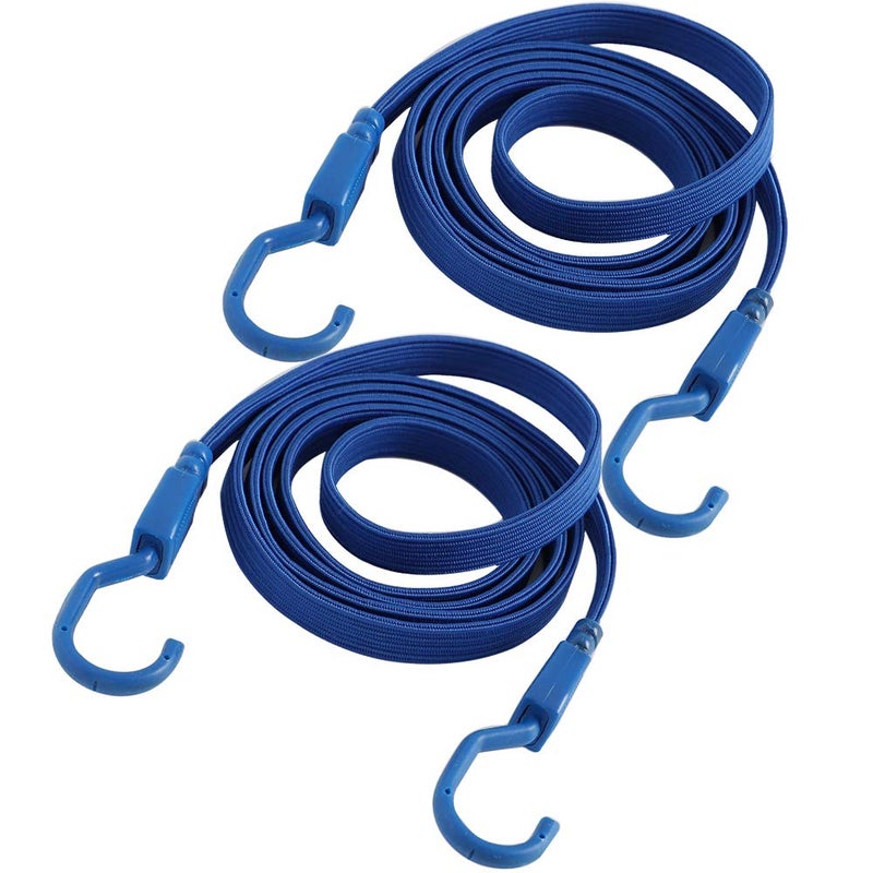 XSTRAP STANDARD 2PK 77 Inch Flat Bungee Cord Heavy Duty Adjustable Long Straps with Hooks for Hand Truck Camping Motorcycle Cars Bikes Luggage Rack Blue