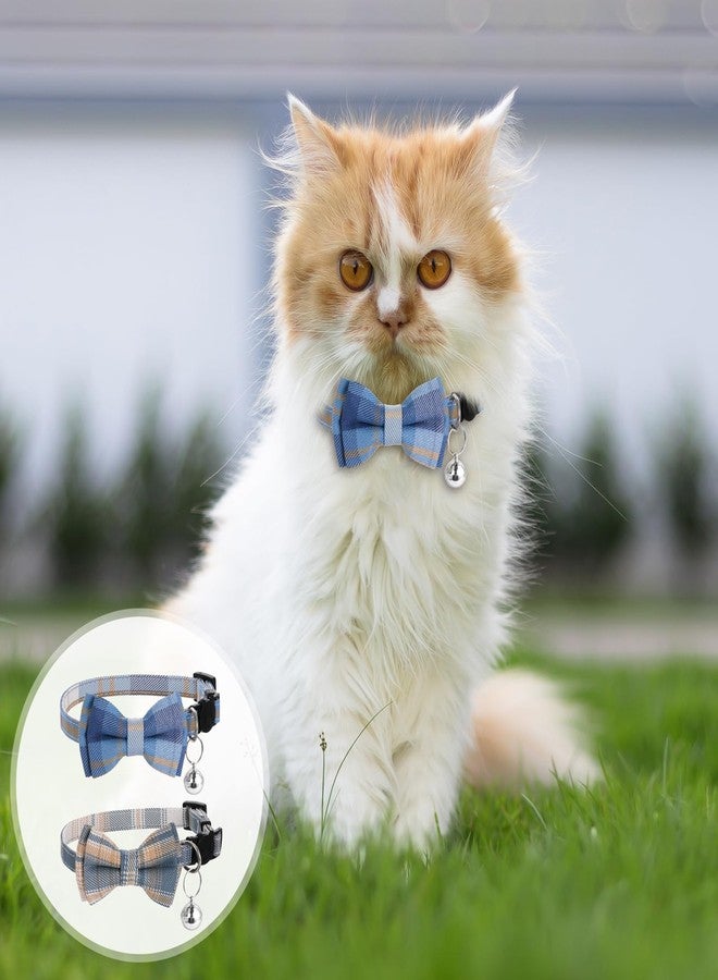 Hariendny 2PCS Blue & White Plaid Cat Collar with Bells, Adjustable Kitten Collar with Removable Bow Tie - Image 4