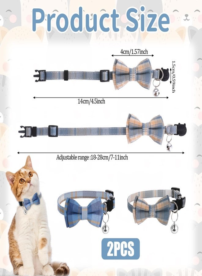 Hariendny 2PCS Blue & White Plaid Cat Collar with Bells, Adjustable Kitten Collar with Removable Bow Tie - Image 2