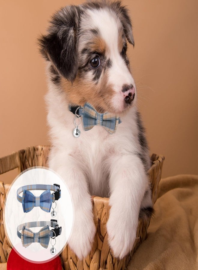 Hariendny 2PCS Blue & White Plaid Cat Collar with Bells, Adjustable Kitten Collar with Removable Bow Tie - Image 5