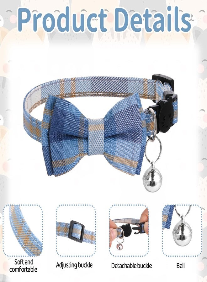 Hariendny 2PCS Blue & White Plaid Cat Collar with Bells, Adjustable Kitten Collar with Removable Bow Tie - Image 3