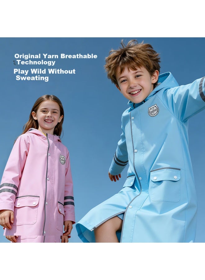 Tiantianzai Sweet Baby Kids Raincoat Boys Girls School Rain Poncho With Backpack Cover Tranquil Blue - Image 3