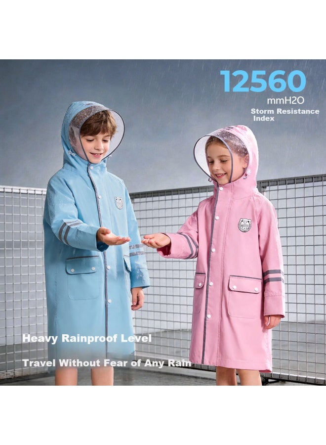 Tiantianzai Sweet Baby Kids Raincoat Boys Girls School Rain Poncho With Backpack Cover Tranquil Blue - Image 2