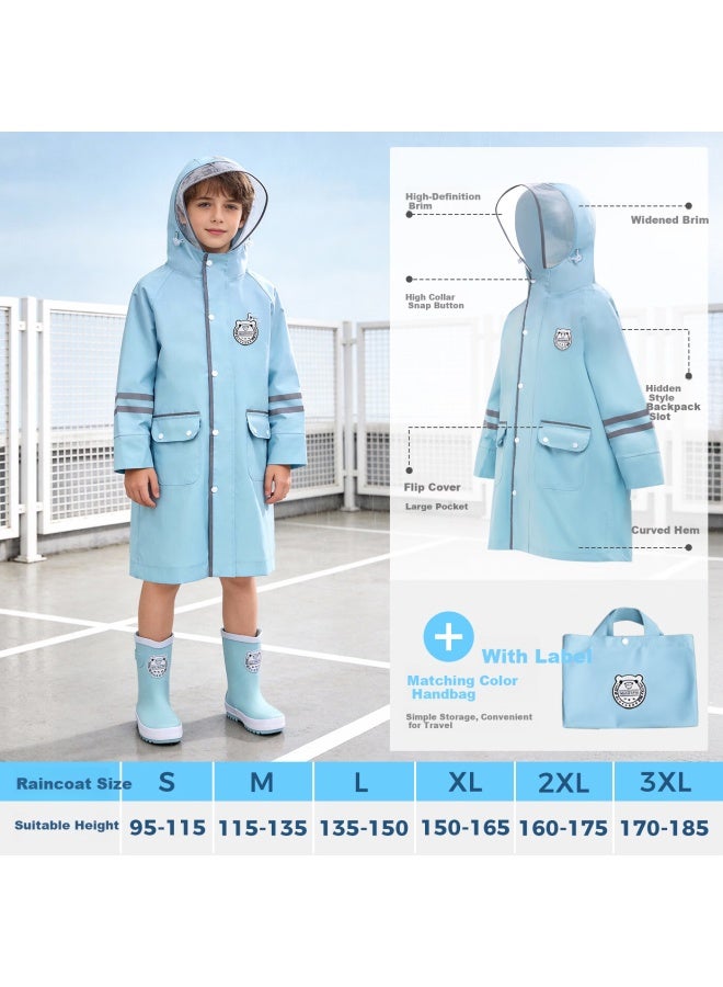 Tiantianzai Sweet Baby Kids Raincoat Boys Girls School Rain Poncho With Backpack Cover Tranquil Blue - Image 1