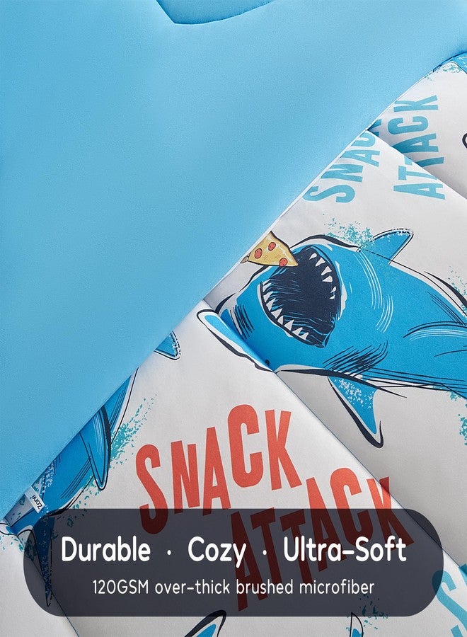 SLEEP ZONE Jersey Knit 2-Piece Twin Size Comforter Set, Blue Shark Design for Boys, Skin-Friendly and Breathable, Super Soft, Durable, Comfortable Kids Bedding Set（Sharks, Twin） - Image 2