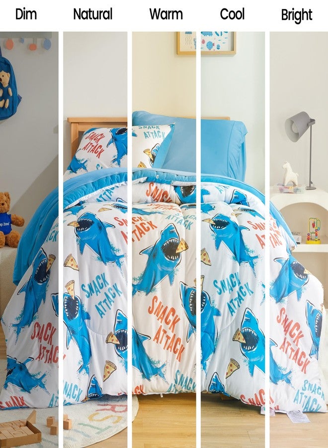 SLEEP ZONE Jersey Knit 2-Piece Twin Size Comforter Set, Blue Shark Design for Boys, Skin-Friendly and Breathable, Super Soft, Durable, Comfortable Kids Bedding Set（Sharks, Twin） - Image 5