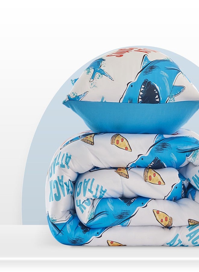 SLEEP ZONE Jersey Knit 2-Piece Twin Size Comforter Set, Blue Shark Design for Boys, Skin-Friendly and Breathable, Super Soft, Durable, Comfortable Kids Bedding Set（Sharks, Twin） - Image 4