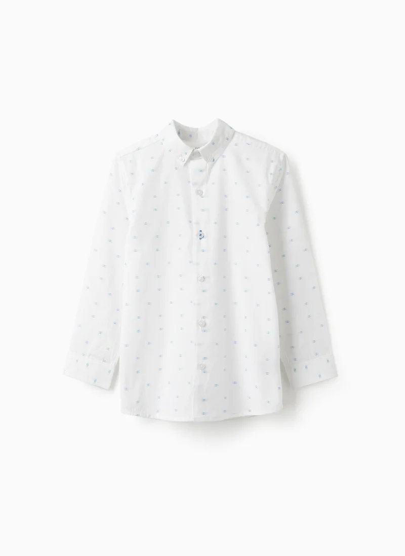 زيبي Cotton Shirt for Boys, White/Blue