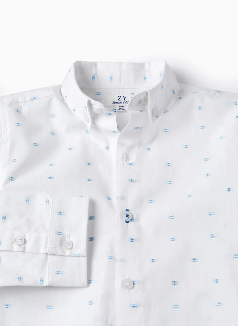 زيبي Cotton Shirt for Boys, White/Blue