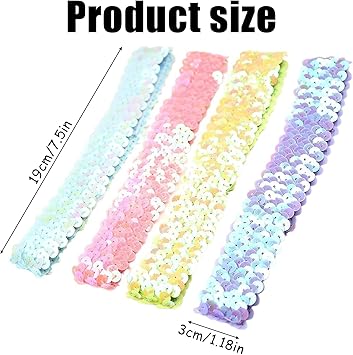 SUCTION Abba Accessories 4 PCS Elastic Sparkly Disco Headband Adjustable Size Glitter Bling for Women 4 Color - Image 2