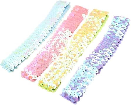 SUCTION Abba Accessories 4 PCS Elastic Sparkly Disco Headband Adjustable Size Glitter Bling for Women 4 Color - Image 1