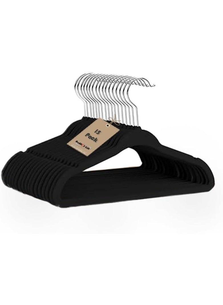 Red Dot Gift® 15-Pack Black Velvet Kids Hangers - 35cm Premium Childrens Hangers for Closet, Ultra Thin Cute Hangers Kids Clothes Hanger