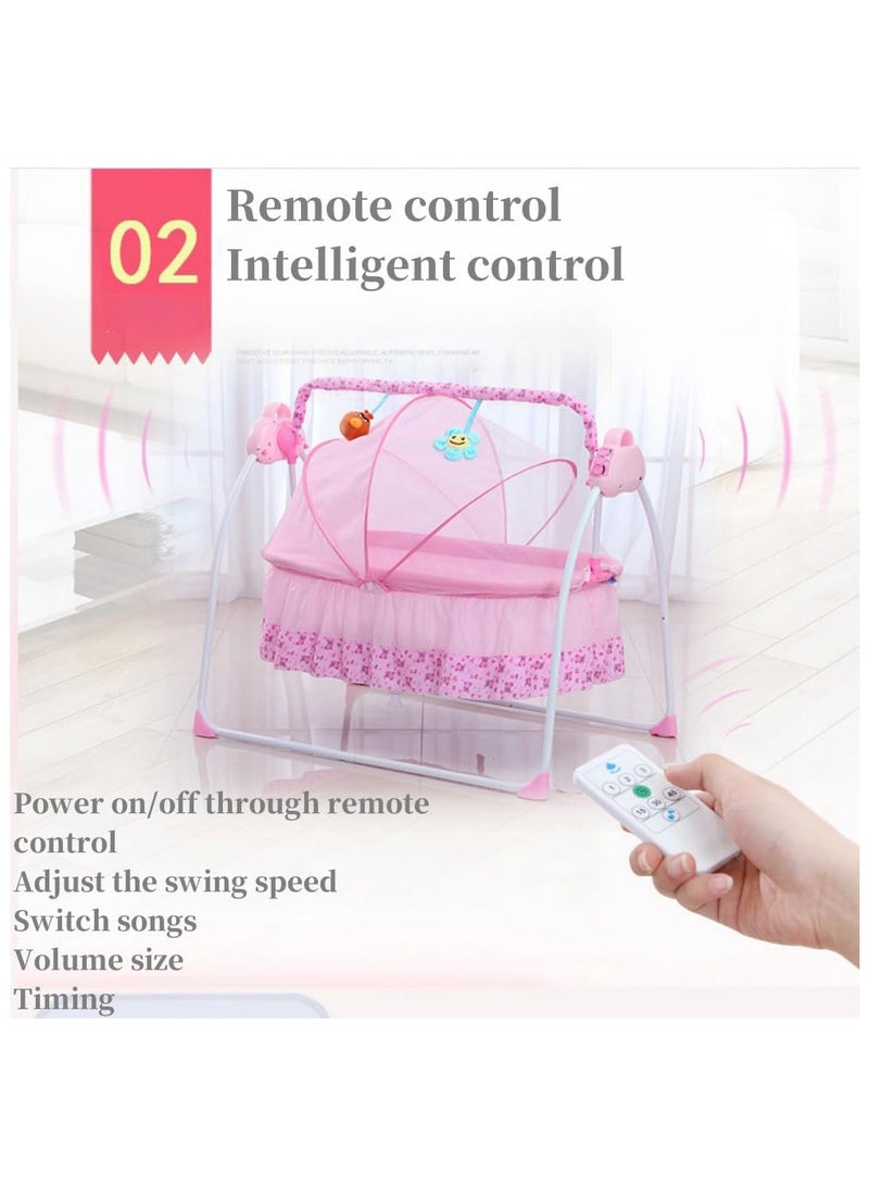 سرير أطفال كهربائي، أرجوحة قابلة للطي مع جهاز تحكم عن بعد وموسيقى، سعة 25 كجم/55 رطل، سرير أطفال قابل للطي للأطفال حديثي الولادة من عمر 0 ​​إلى 18 شهرًا (وردي) - Image 5
