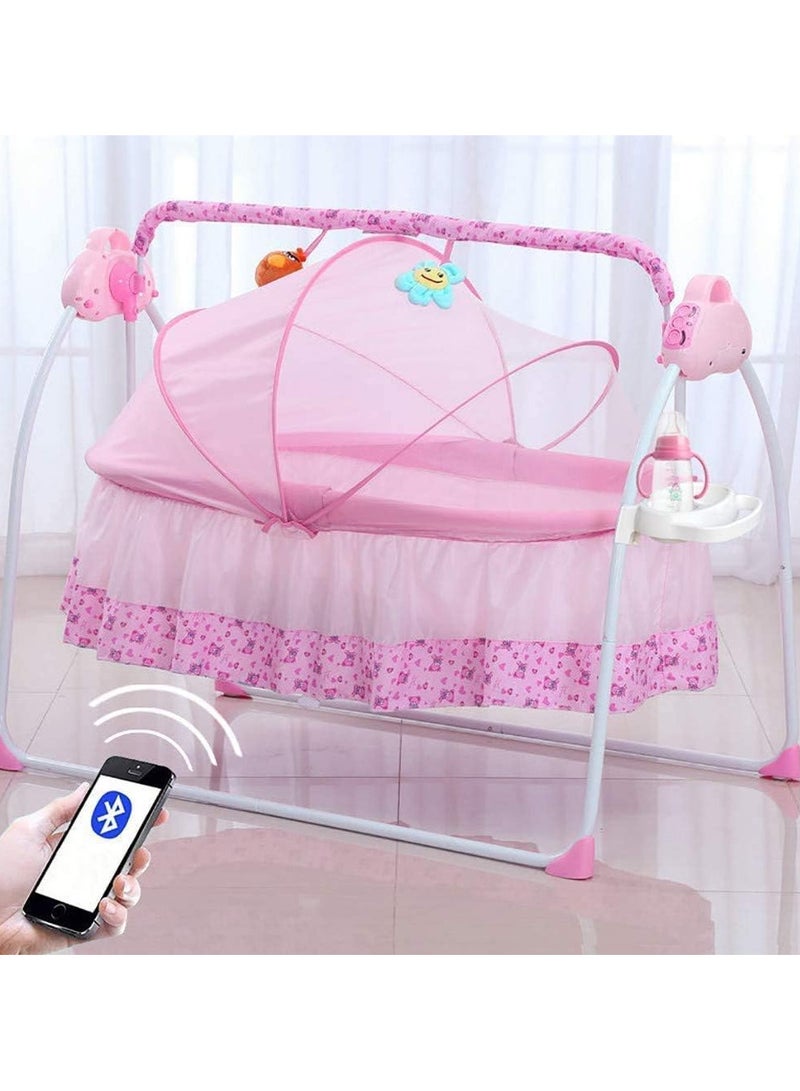 سرير أطفال كهربائي، أرجوحة قابلة للطي مع جهاز تحكم عن بعد وموسيقى، سعة 25 كجم/55 رطل، سرير أطفال قابل للطي للأطفال حديثي الولادة من عمر 0 ​​إلى 18 شهرًا (وردي) - Image 2