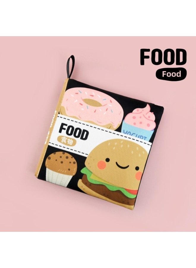 Products Listed Black And White Cognitive Cloth Baby Can't Tear Bite Books Baby Enlightenment Early Education Toys-Color:Food In Chinese And English]  - Image 1