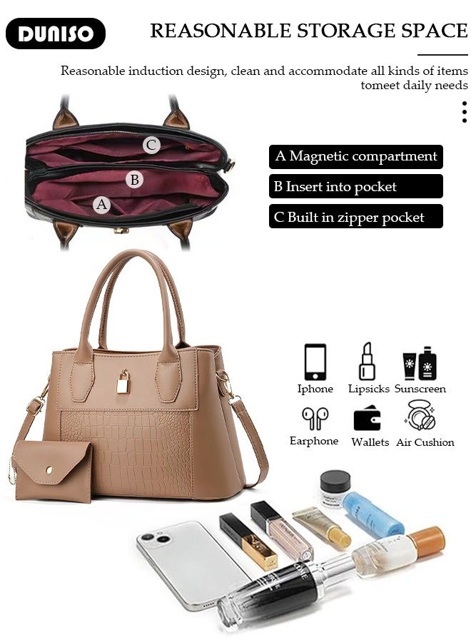 DUNISO 2PCS Women's Shoulder Tote Bag Set,Large Capacity Crossbody Bag,Shoulder Bag with Adjustable Shoulder Strap,Fashion Tote Bags Purse Bag Set for Women/Ladies Office Travel Daily Bag  - Image 3