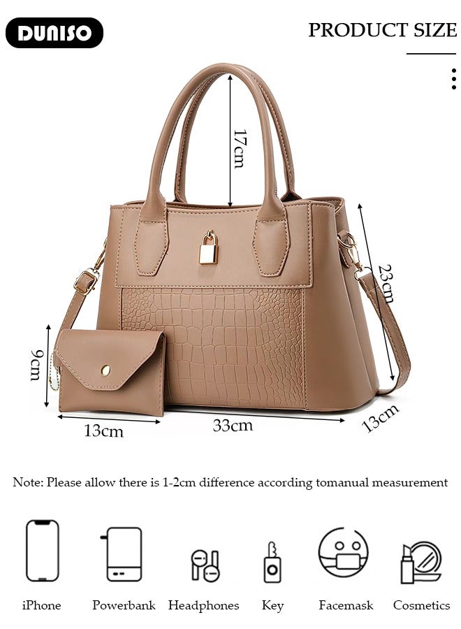 DUNISO 2PCS Women's Shoulder Tote Bag Set,Large Capacity Crossbody Bag,Shoulder Bag with Adjustable Shoulder Strap,Fashion Tote Bags Purse Bag Set for Women/Ladies Office Travel Daily Bag  - Image 2