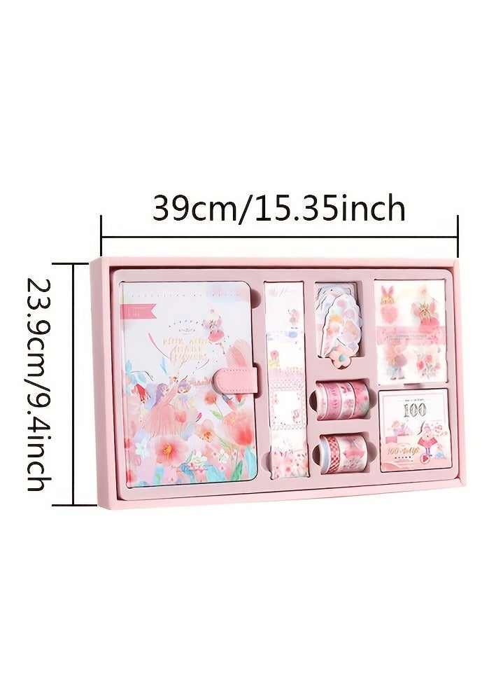 Journal Gift Box Set Notebook Journal Lovely Net Cartoon Girl Heart Red Sun Series Literature Material Tool Material Set Hardcover Journal Book - Image 5