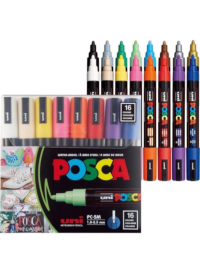 POSCA 182516 POSCA Marker with Medium Fine Bullet Tip, Set of 16 - Image 1
