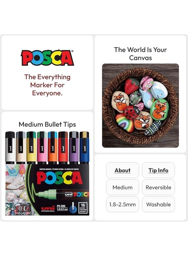 POSCA 182516 POSCA Marker with Medium Fine Bullet Tip, Set of 16 - Image 3