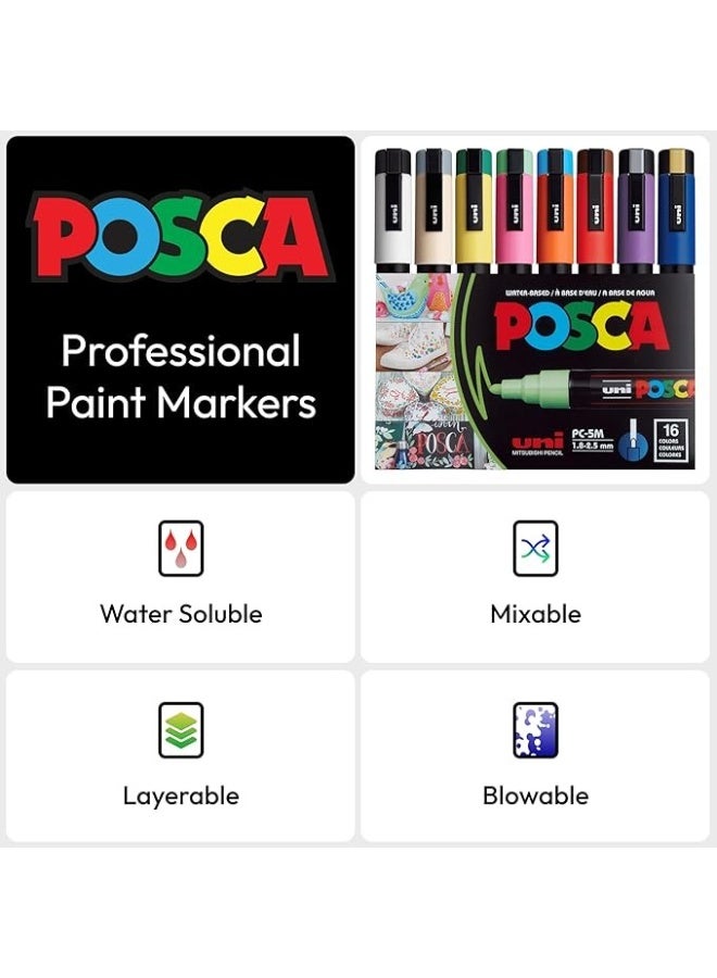 POSCA 182516 POSCA Marker with Medium Fine Bullet Tip, Set of 16 - Image 4