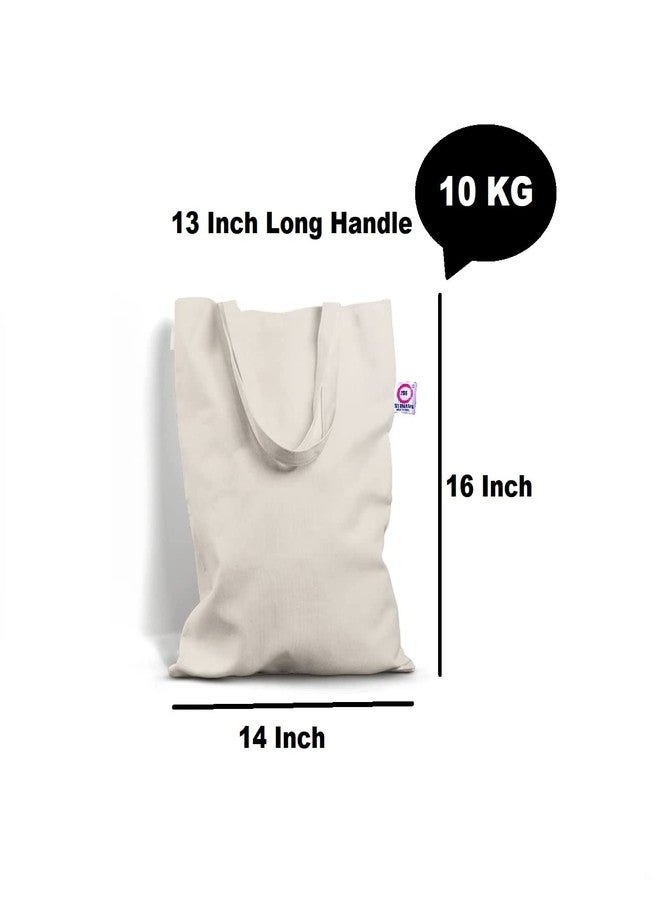 2DS Natural Cotton Plain Tote Shopping Bags With Strong 13" Handle (Size 16 X 14 Inch), Hold 10 Kgs Heavy Duty, Organic, Eco Friendly Biodegradable Washable Multipurpose Cotton Grocery Bag Set of 6 - Image 3