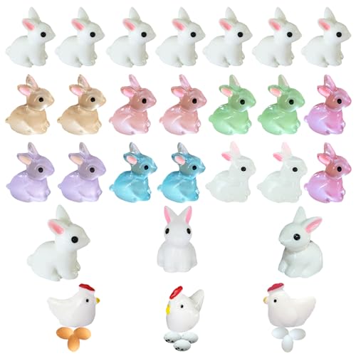 Erewa 36Pcs Easter Mini Resin Animal Figures Rabbits Little Chicken Tiny Egg Miniature Bunny Figurines for Holiday Decorations Collectibles - Image 1