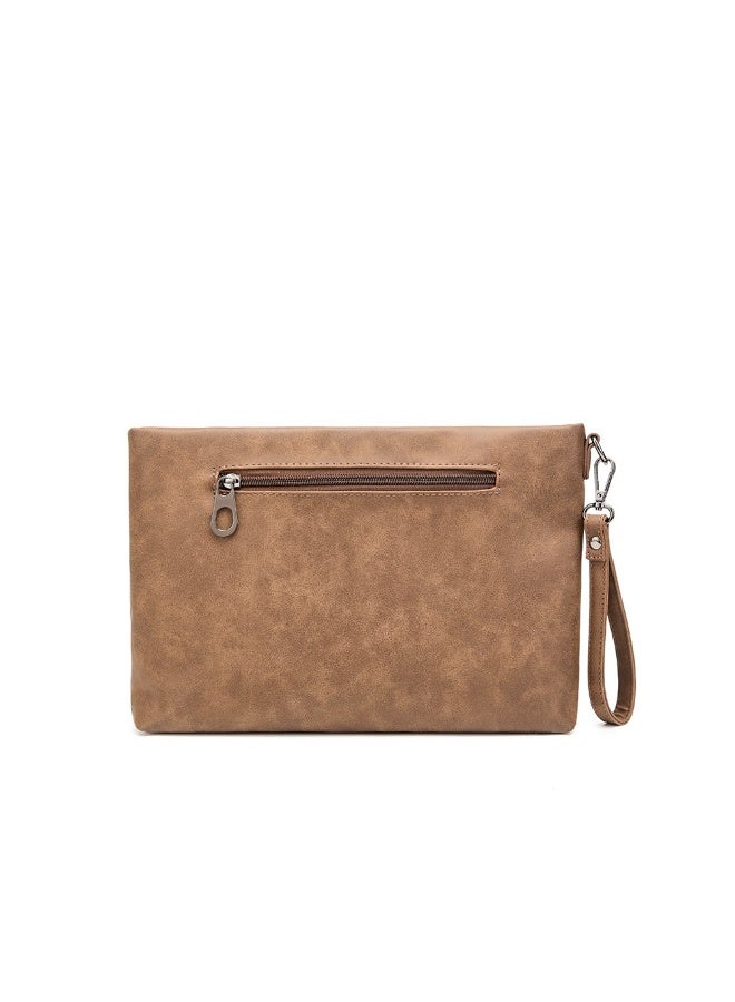 TOVELE5 Tovele 5 Vintage Crazy Horse Leather Large Capacity Brown Clutch – Embossed Building Pattern Envelope Pouch - Image 4