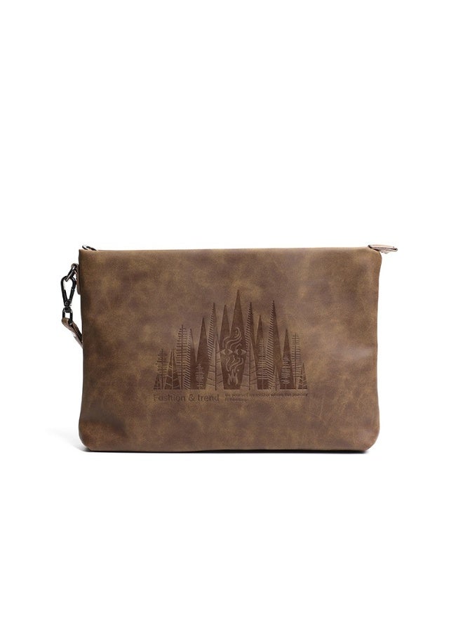 TOVELE5 Tovele 5 Vintage Crazy Horse Leather Large Capacity Brown Clutch – Embossed Building Pattern Envelope Pouch - Image 1