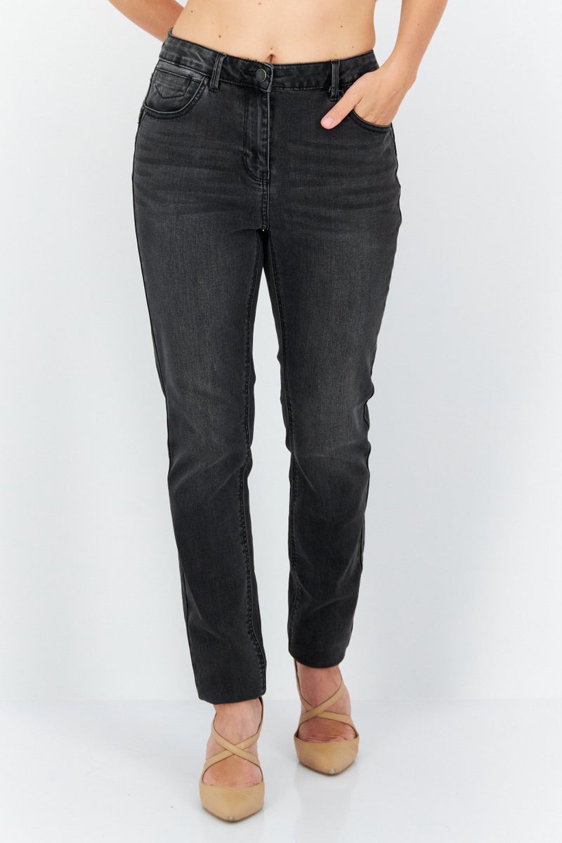 promod Women Regular Fit Washed Stretchable Denim Jeans, Grey - Image 1