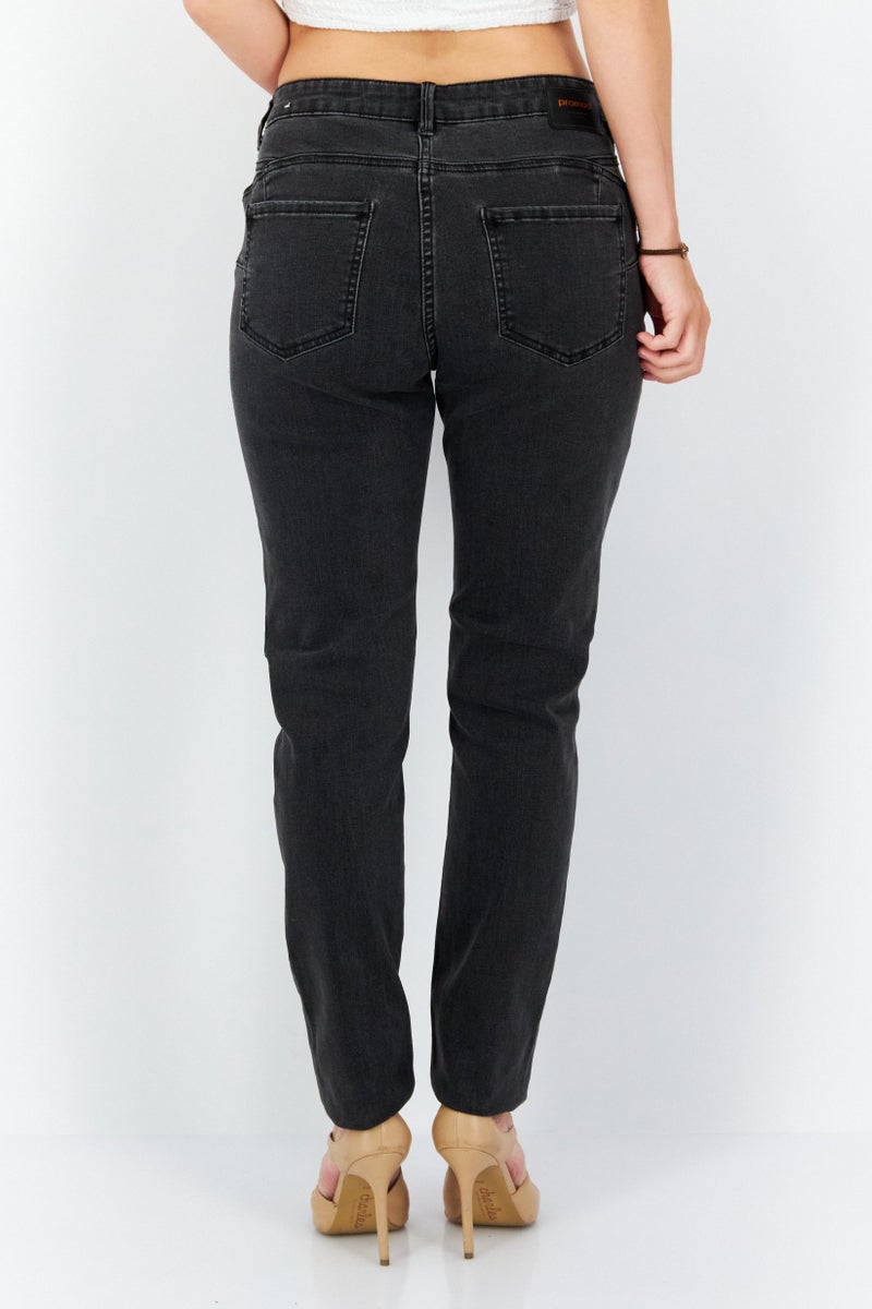 promod Women Regular Fit Washed Stretchable Denim Jeans, Grey - Image 3