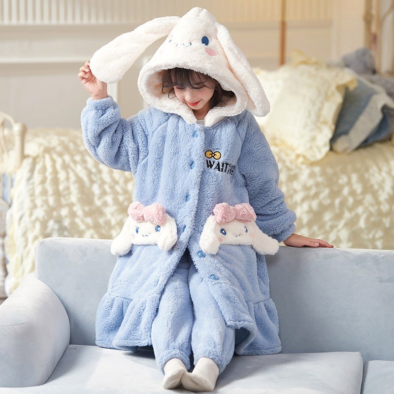 Girls' Nightgown Girls' Baby Coral Velvet Kidsren'S Pajamas Women'S Flannel Winter Nightgown Home Wear Set - Image 1
