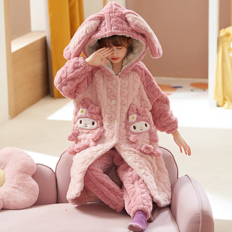 Girls' Nightgown Girls' Baby Coral Velvet Kidsren'S Pajamas Women'S Flannel Winter Nightgown Home Wear Set - Image 4
