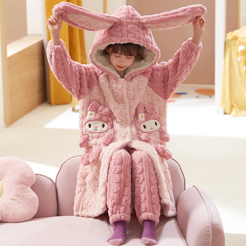 Girls' Nightgown Girls' Baby Coral Velvet Kidsren'S Pajamas Women'S Flannel Winter Nightgown Home Wear Set - Image 2