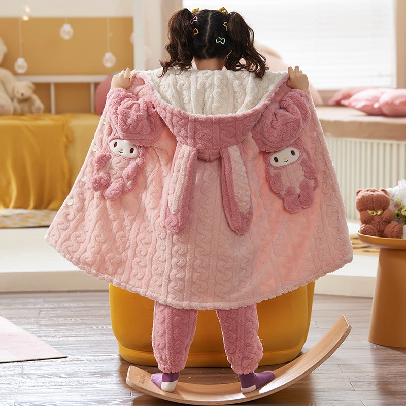 Girls' Nightgown Girls' Baby Coral Velvet Kidsren'S Pajamas Women'S Flannel Winter Nightgown Home Wear Set - Image 5