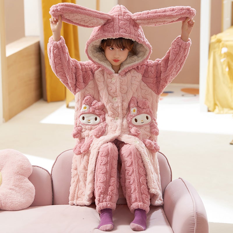 Girls' Nightgown Girls' Baby Coral Velvet Kidsren'S Pajamas Women'S Flannel Winter Nightgown Home Wear Set - Image 3