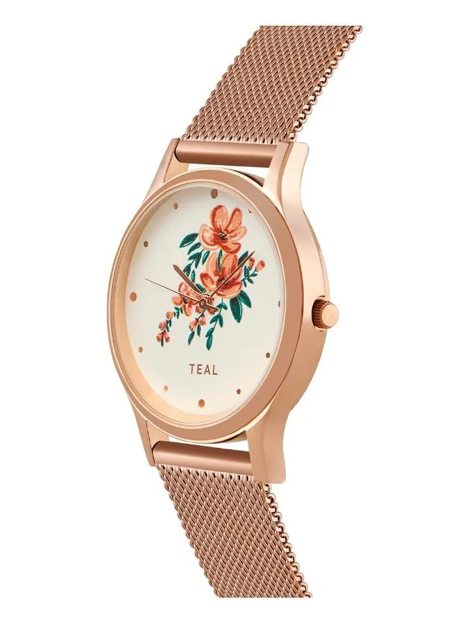 Chumbak TEAL by Chumbak Jungle Flowers Watch, Metal Mesh Strap