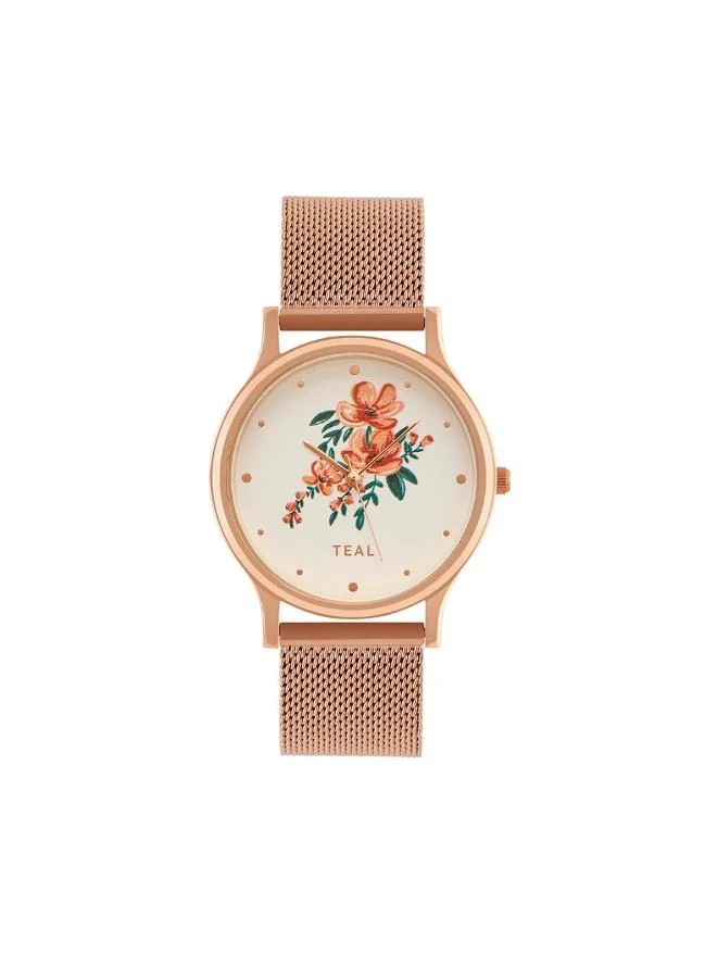 Chumbak TEAL by Chumbak Jungle Flowers Watch, Metal Mesh Strap