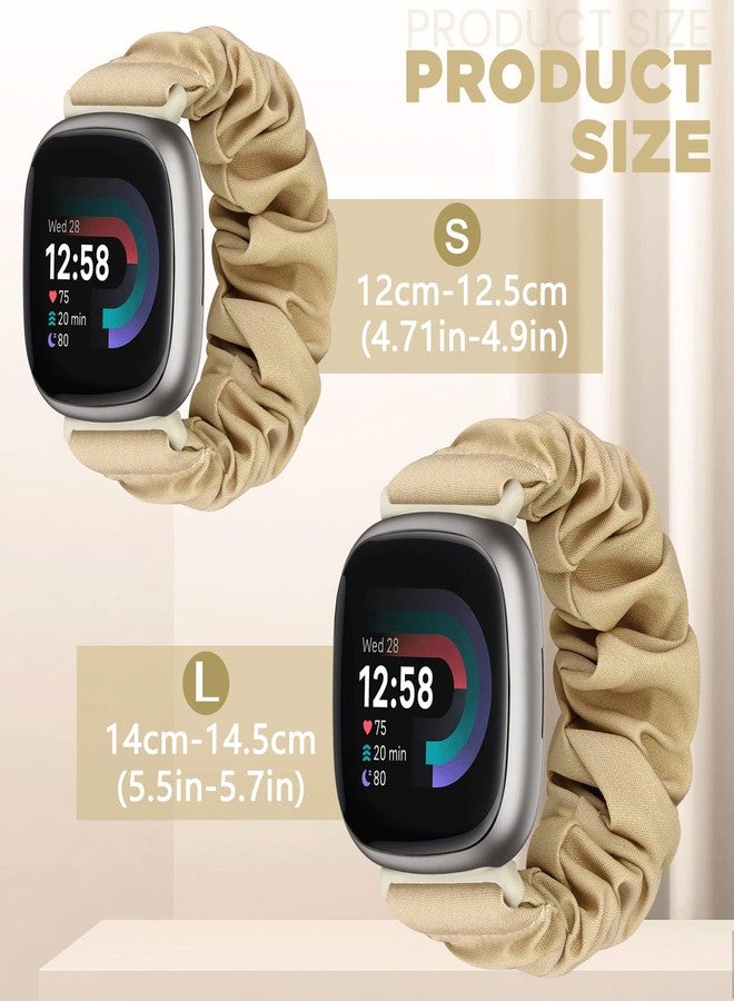 ShuYo Scrunchie Bands Compatible with Fitbit Sense / Sense 2 / Versa 3 / Versa 4 for Women,4 Pack Elastic Nylon Scrunchy Replacement Strap Soft Stretchy Wristband for Fitbit Versa 3 Smart Watch (Polka Dot + Blue Stars + Pink Stars + Purple Stars, Size L) - Image 2