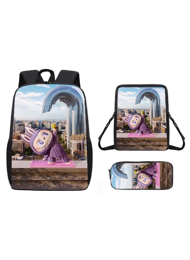 LABUBU Lightweight Primary School Bag Labubu Cute Printed Cartoon Anime Children's Backpack 42*29*16CM+Lunch Bag 26*18*6CM+Pen Bag 11*22*2.5CM - Image 1