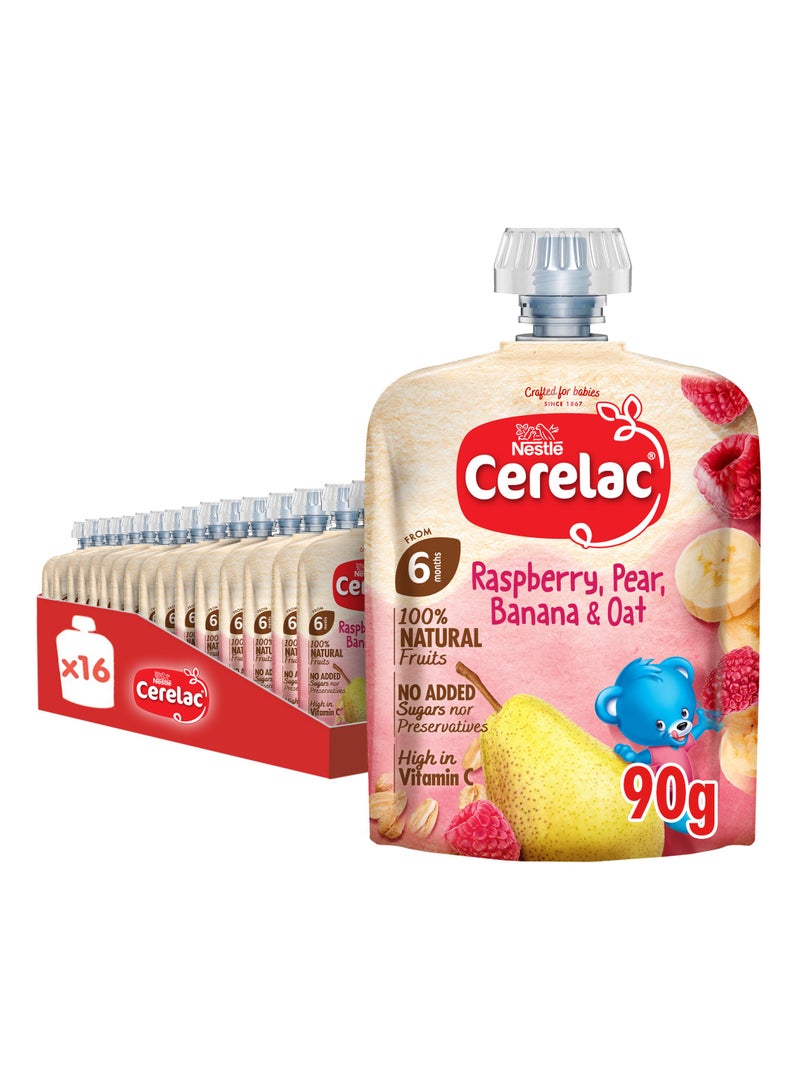 Cerelac Fruits Puree Pouch In Raspberry Pear Banana And Oat 16 x 90g - Image 1