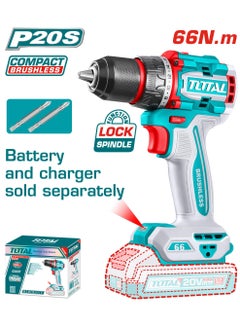 TOTAL TOTAL N66 20V Brushless Cordless Drill – 66Nm High Torque Power Drill with 2-Speed Gear, Metal Chuck & LED Light – Ideal for Wood, Metal, and DIY Projects – Bits Included (Charger Sold Separately)  - Image 1