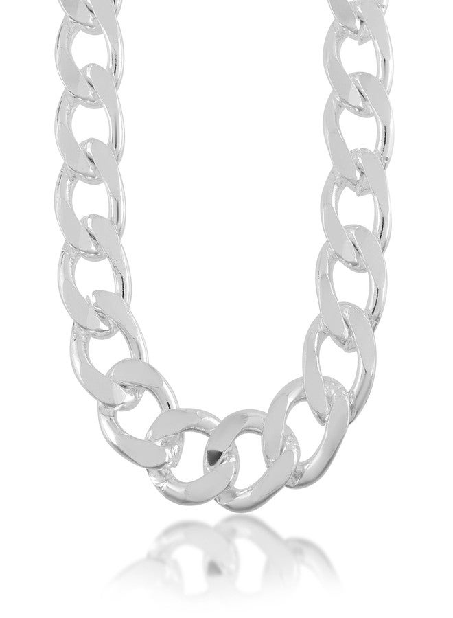Memoir Platinum Plated Heavy Brass Chain Necklace, Thick Curb Link Design, Anti-Tarnish Coating -20 Inch/ 82 Gms (NKNI8312) - Image 3