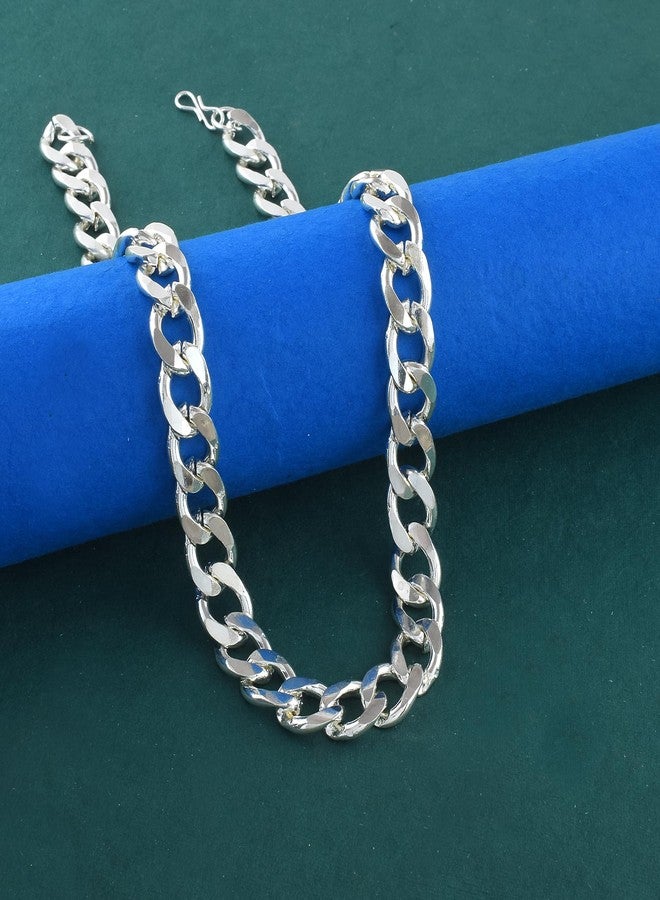 Memoir Platinum Plated Heavy Brass Chain Necklace, Thick Curb Link Design, Anti-Tarnish Coating -20 Inch/ 82 Gms (NKNI8312) - Image 2