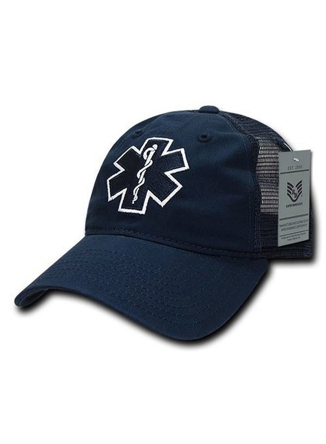 Rapid Dominance EMT Cross Relaxed Trucker Caps, Navy - Image 1