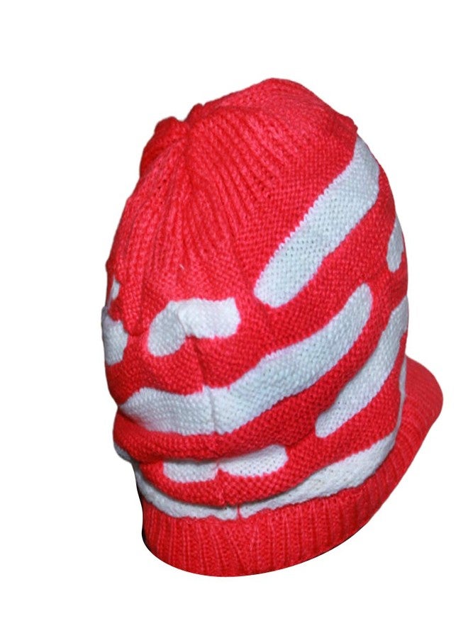 V3E قبعة شتوية دافئة من الصوف المحبوك للفتيات والنساء V3E (أحمر) - Image 3