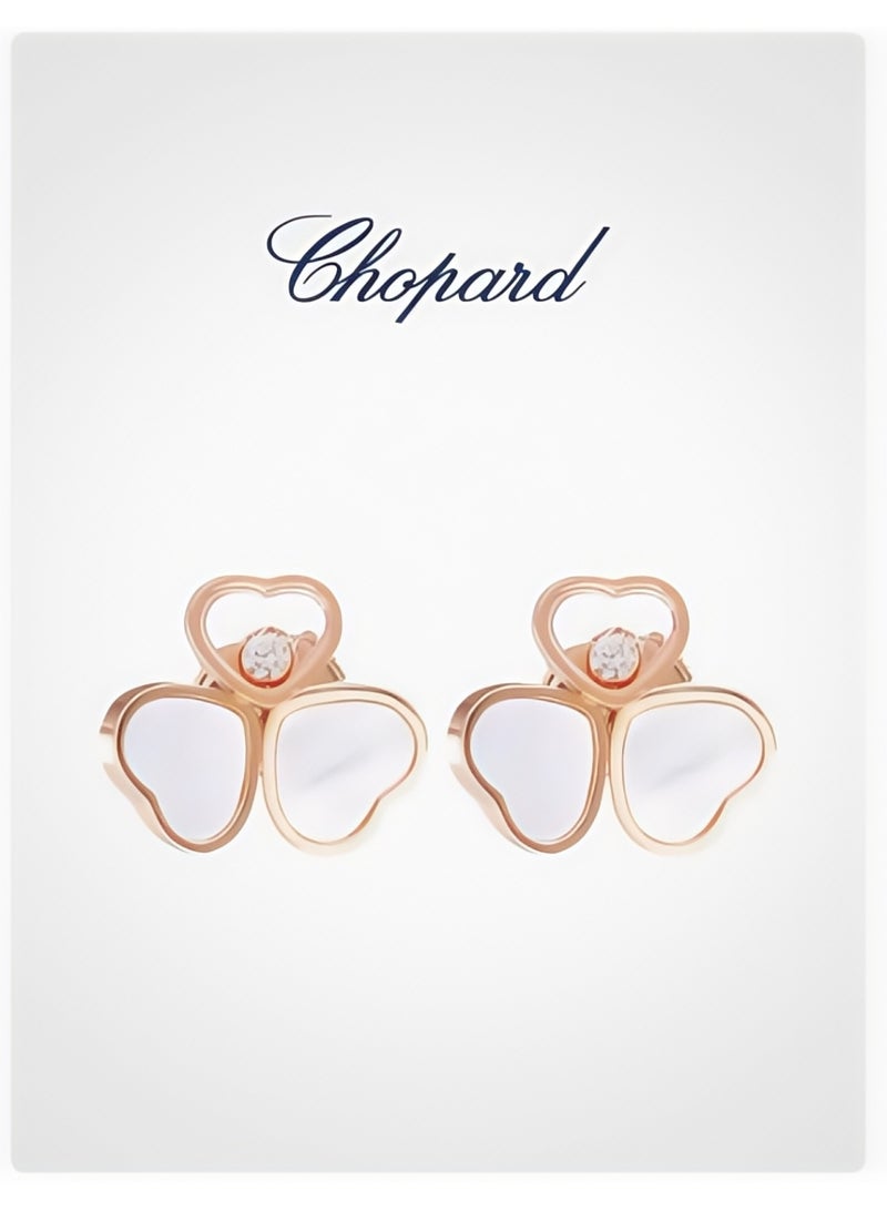 Chopard 18K Rose Gold White Mothershell Diamond Stud Earrings Women's Clover Gift - Image 3