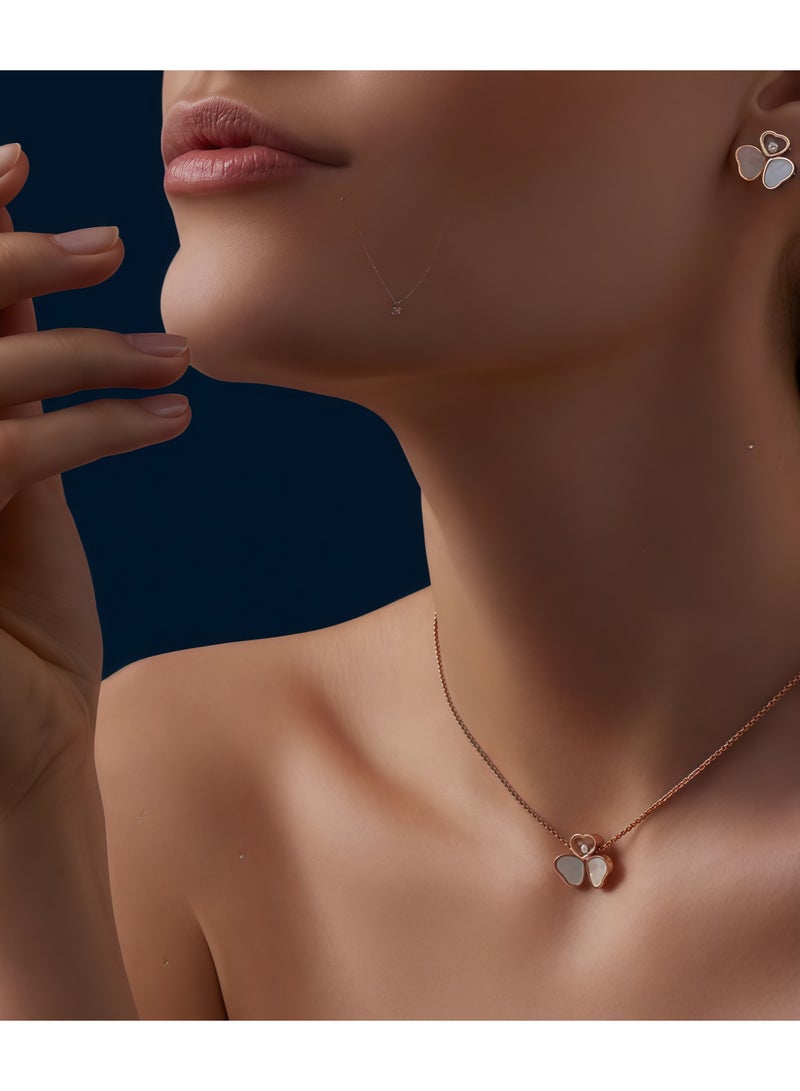 Chopard 18K Rose Gold White Mothershell Diamond Stud Earrings Women's Clover Gift - Image 4