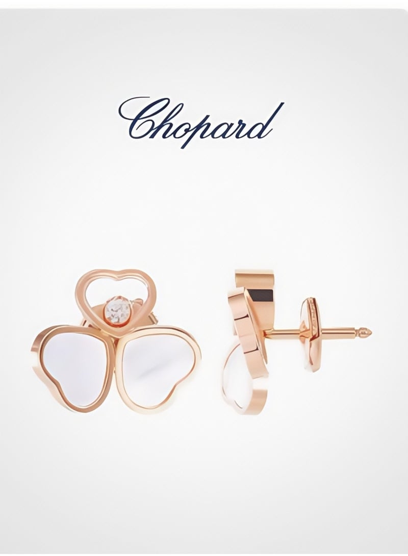 Chopard 18K Rose Gold White Mothershell Diamond Stud Earrings Women's Clover Gift - Image 2
